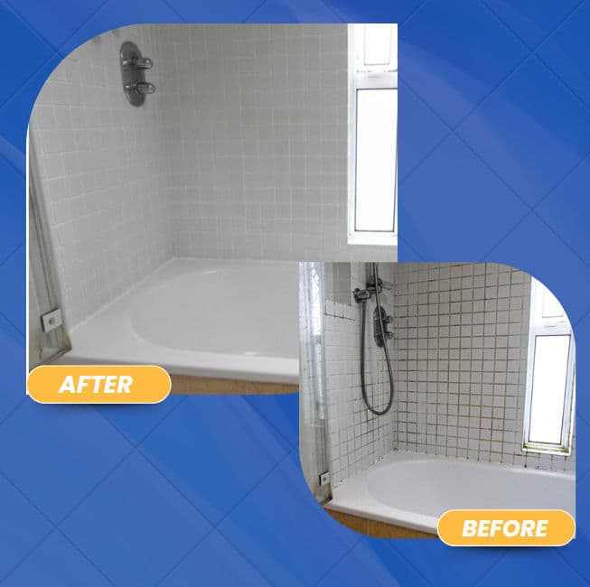 Shower renovation before and after transformation showcasing clean tiles and new fixtures.